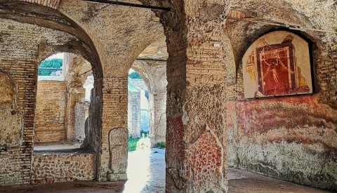 Gaze on colourful ancient frescoes in Ostia Antica