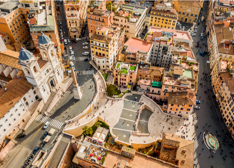 Aerial view of Piazza di Spagna and Spanish Steps in Rome