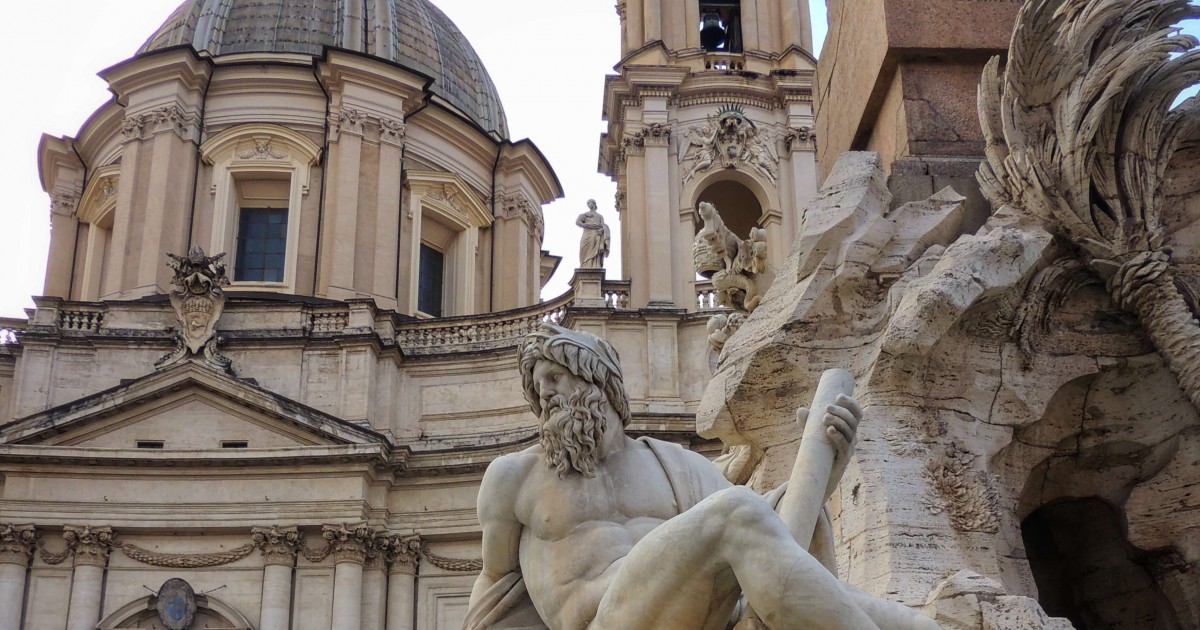 Bernini's Fountain of the Four Rivers in Piazza Navona Through
