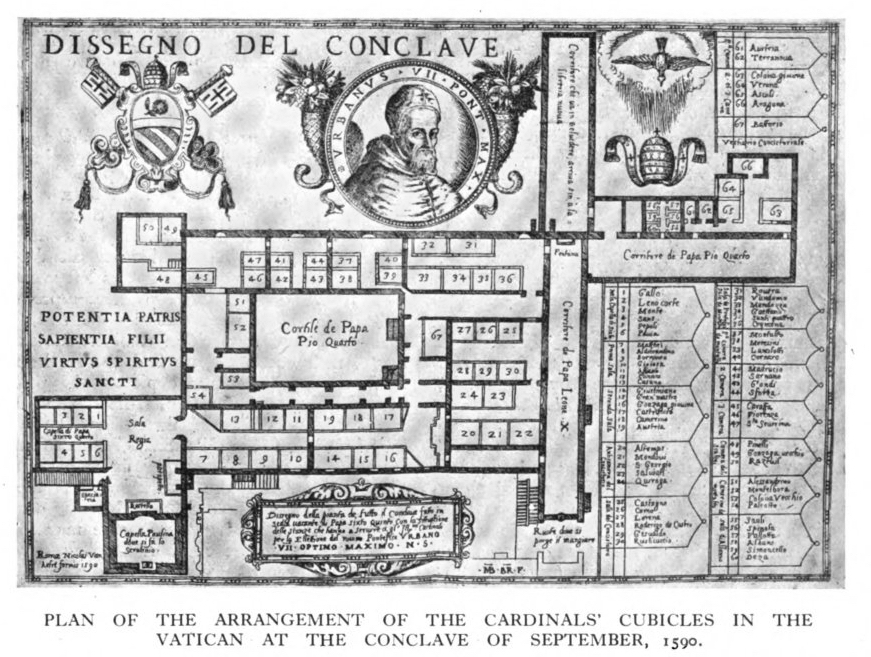 The floor arrangegem for the cardinals cubicles in the Vatican at the Conclave of September 1590