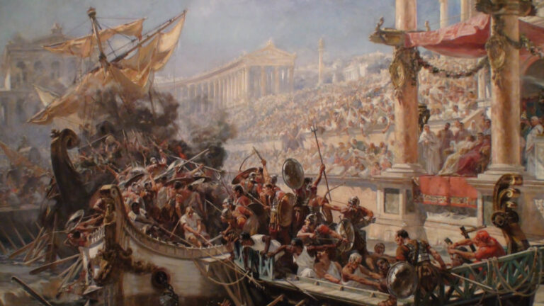 Sea battle taking place in the Colosseum