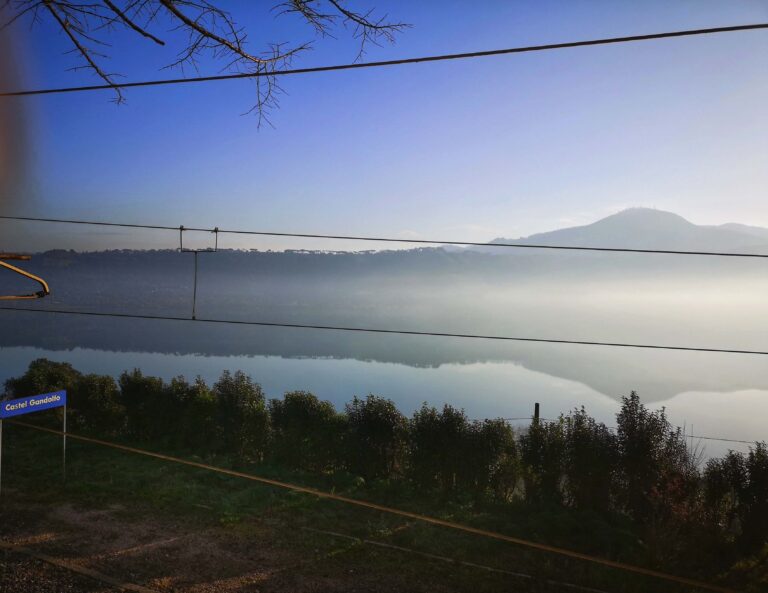 view over the lake from castelgandolfo in the morning