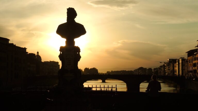 view of the ponte vecchio at dusk