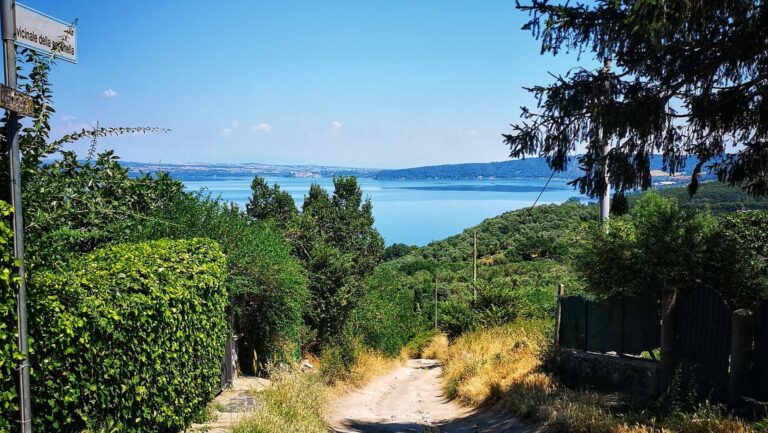 view down towards lago bracciano in lazio
