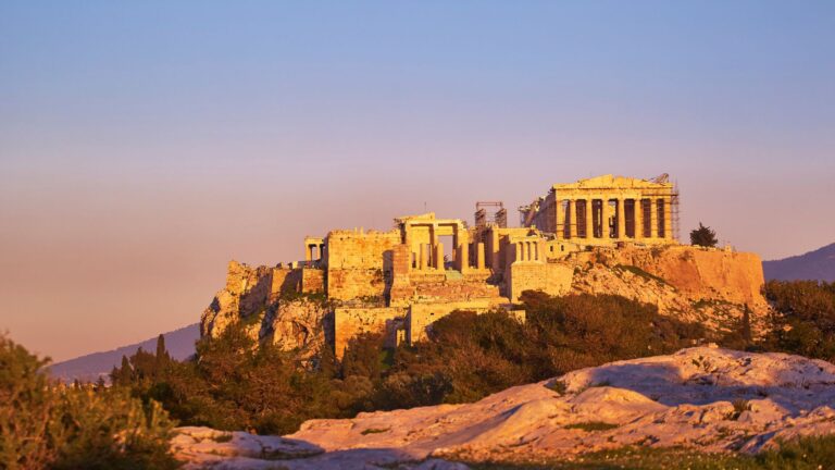 the acropolis in athens at sunset
