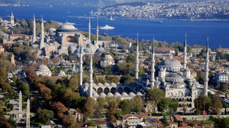 view of the blue mosque with hagia sofia