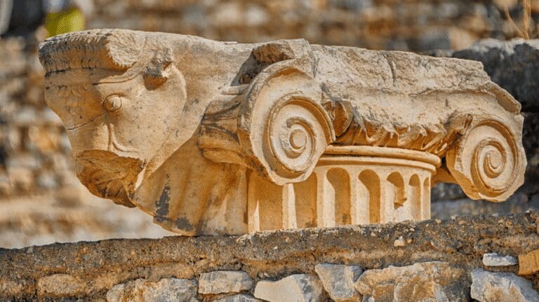 close up of a capital from the ruins of ephesus in turkey