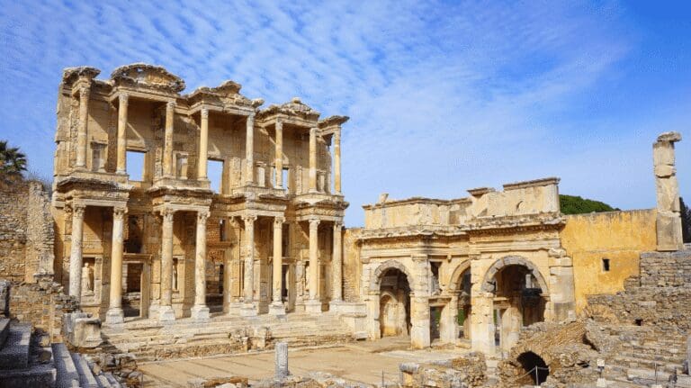 the ruins of the library of celsus in ephesus