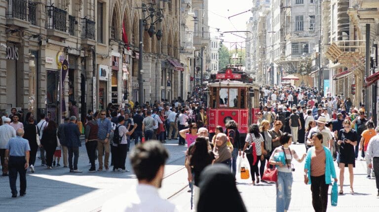 Istaklal Street is one of IStanbul's most bustling thoroughfares