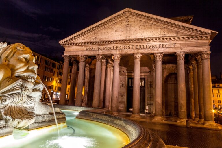 the pantheon glimmers at night