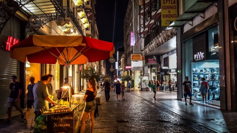 plaka at night in athens