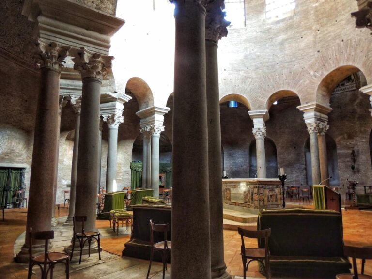 Interior view of Santa constanza in Rome looking from the side into the main body of the church