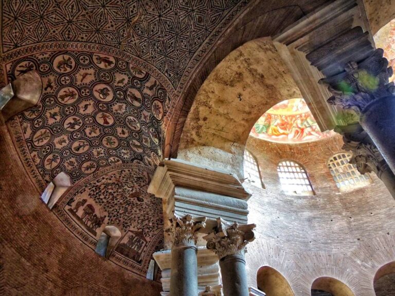 Santa constanza vault and dome view with mosaics and dappled light from the windows in the dome