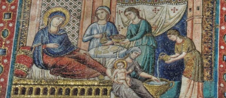 birth of the virgin by pietro cavallini in santa maria in trastevere