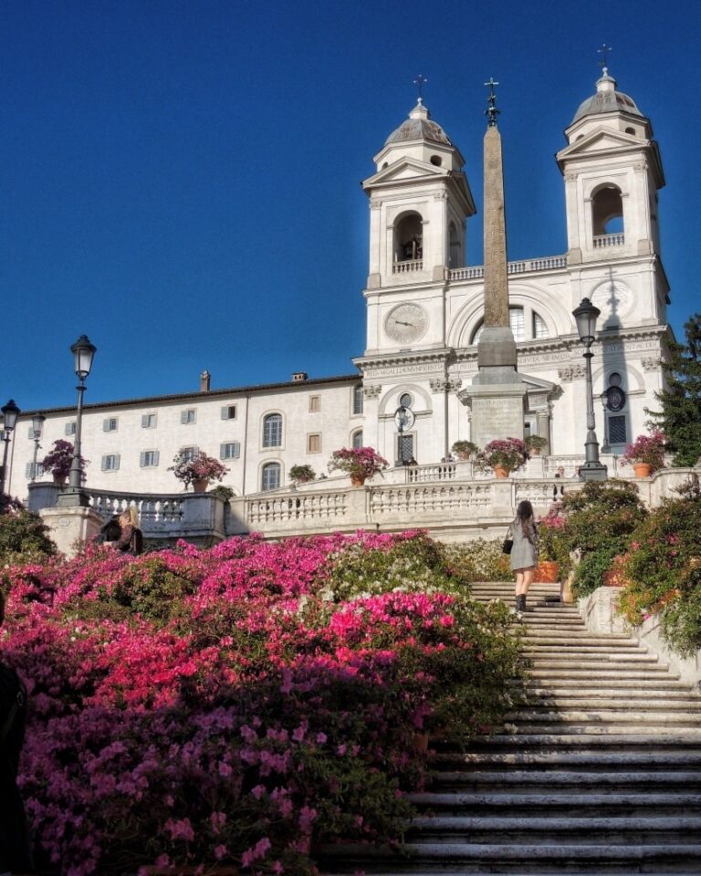 a view of the stunning floral arrangements that garland the spanish steps each spring