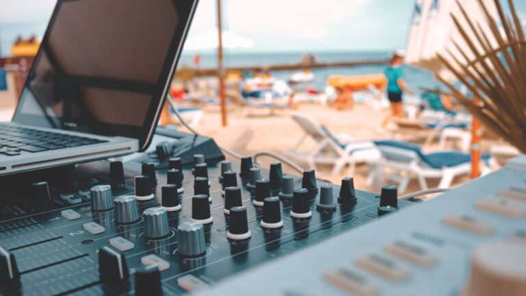 DJ set with beach in background