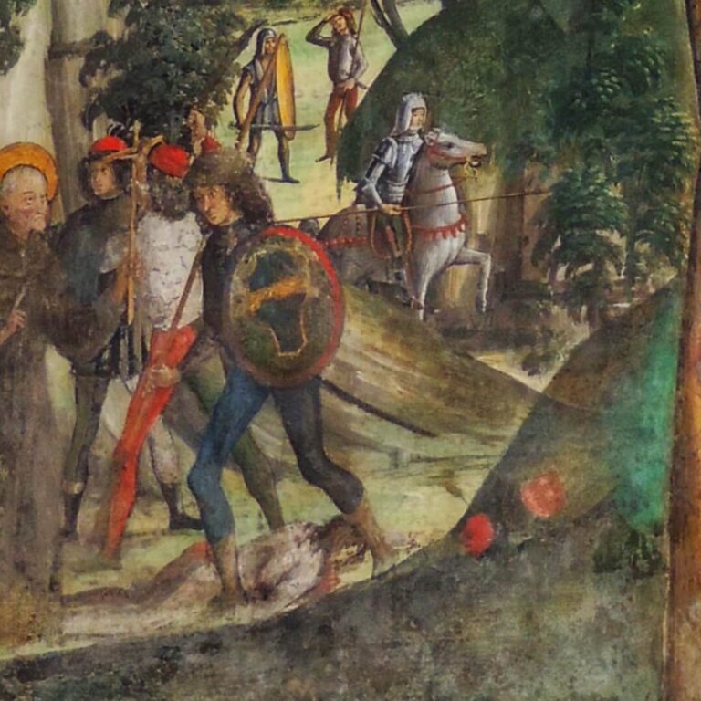 Details of the Bufalini Chapel fresco showing St. Bernardino brokering peace