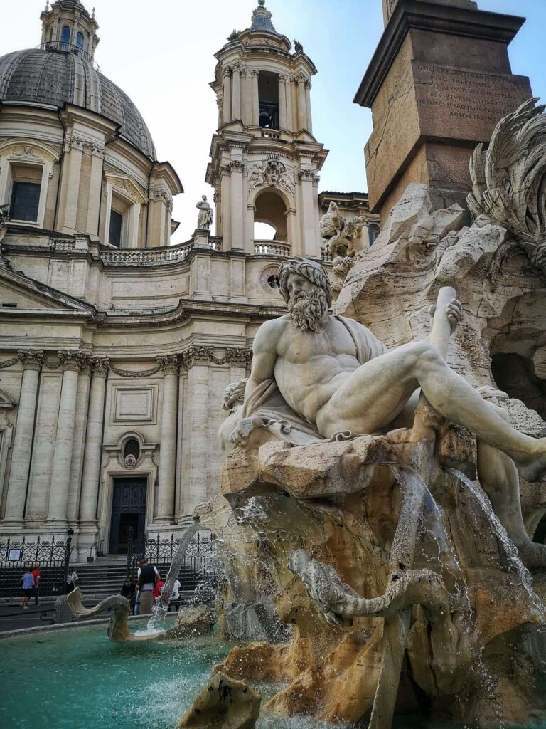 Fountain of the four rivers in piazza navona in Rome showing a detail of the river ganges statue