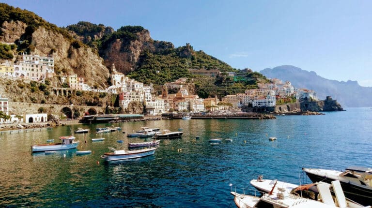 boats in the harbor of amalfi