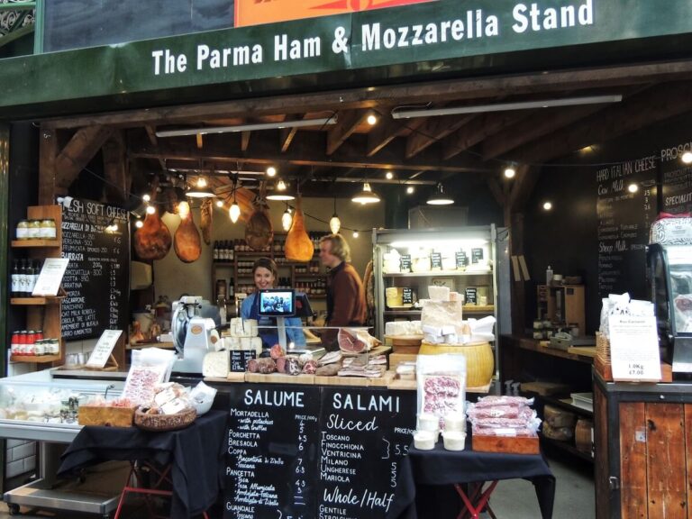 parma ham and mozzarella at bough market in london