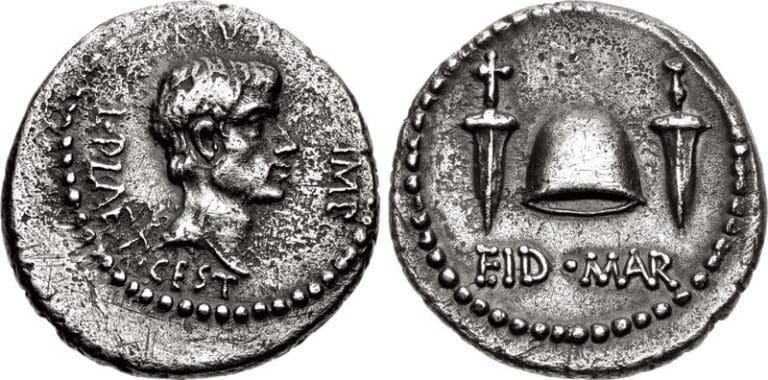 two coins minted by Brutus celebrating the ides of March
