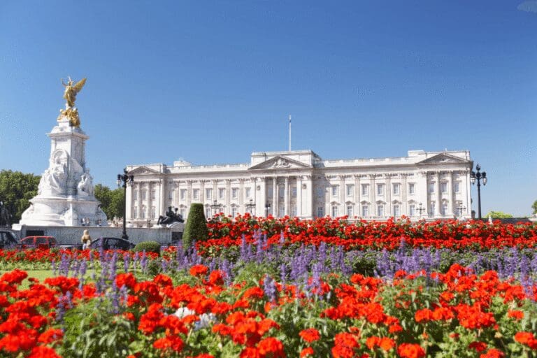 buckingham palace wreathed in spring flowers