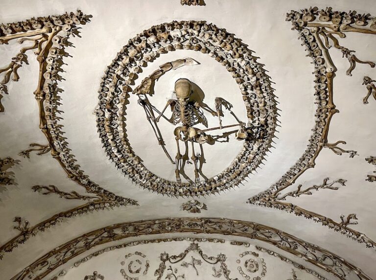 crypt of the resurrection showing a skeleton of the grim reaper in the crypt of the capuchins in rome