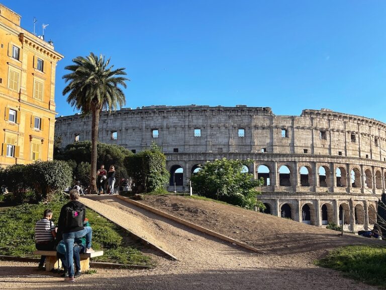View of the Colosseum from a nearby piazza