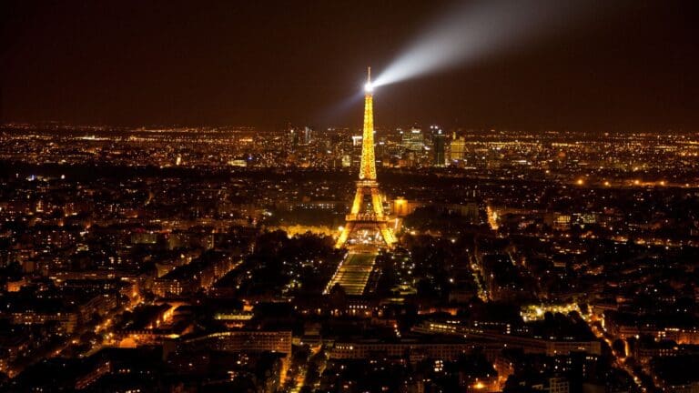 Paris at night with the Eiffel Towers Lighting Display