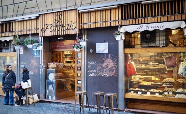 Shop front of Il Fornaio di Via dei Baullari in the campo dei Fiori district of Rome's city centre