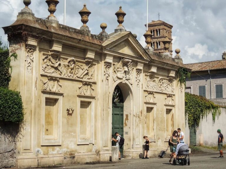 The entrance screen to the Villa Magistrale of the Knights of Malta on the Aventine Hill in Rome