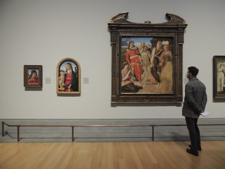 a viewer gazes on michelangelo's entombment in the national gallery in london
