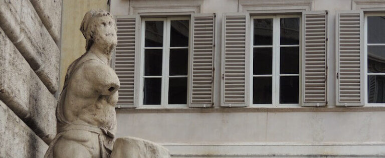 Pasquino one of Rome's talking statues on pizza pasquino between piazza navona and via del governo vecchio in rome