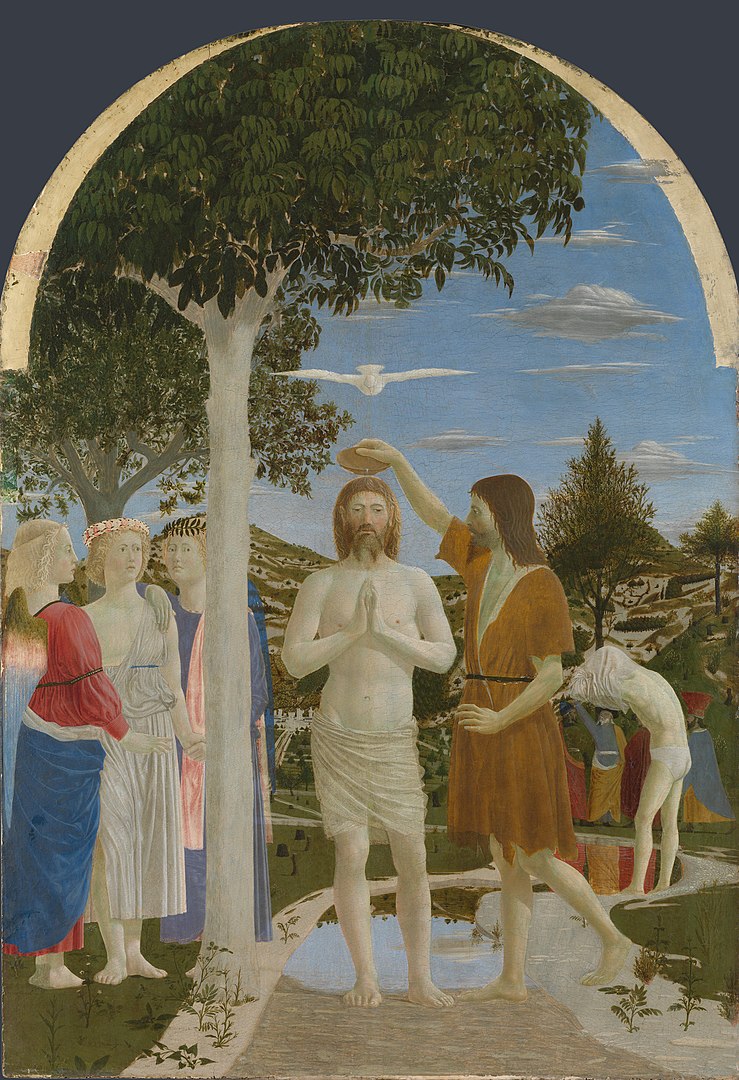 Piero della Francesca's The Baptism of Christ, from the national gallery in london, painted c. 1437
