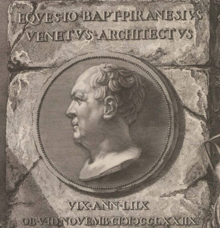 Black and white sketch showing the portrait in profile of Piranesi