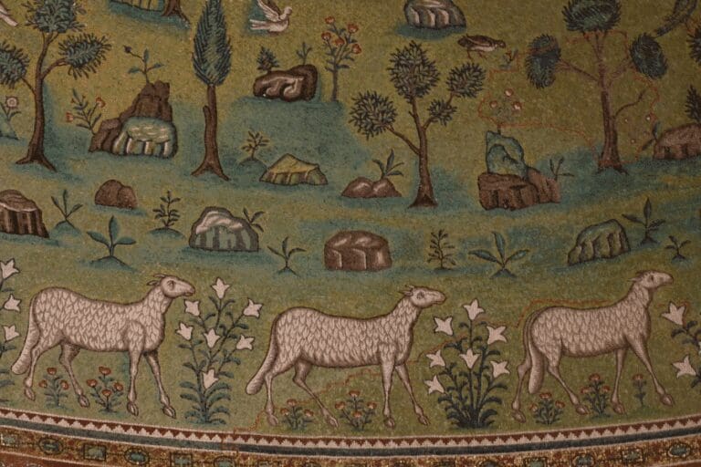 detail from the superb mosaics of plants and animals in the Basilica of Sant’Apollinare in Classe in ravenna