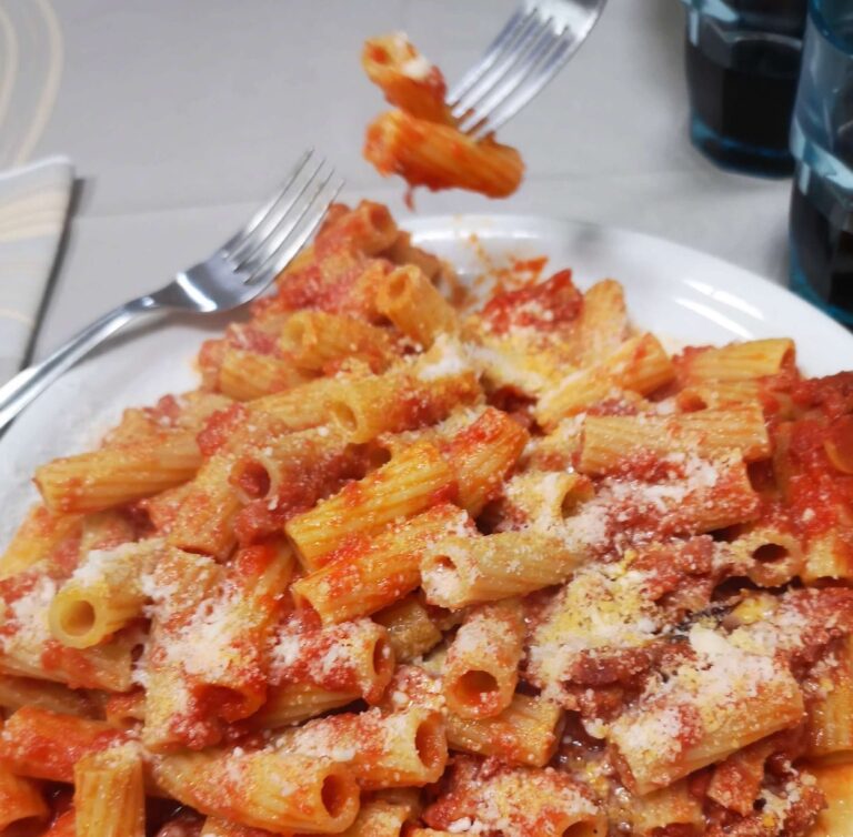 plate of rigatoni alla pajata