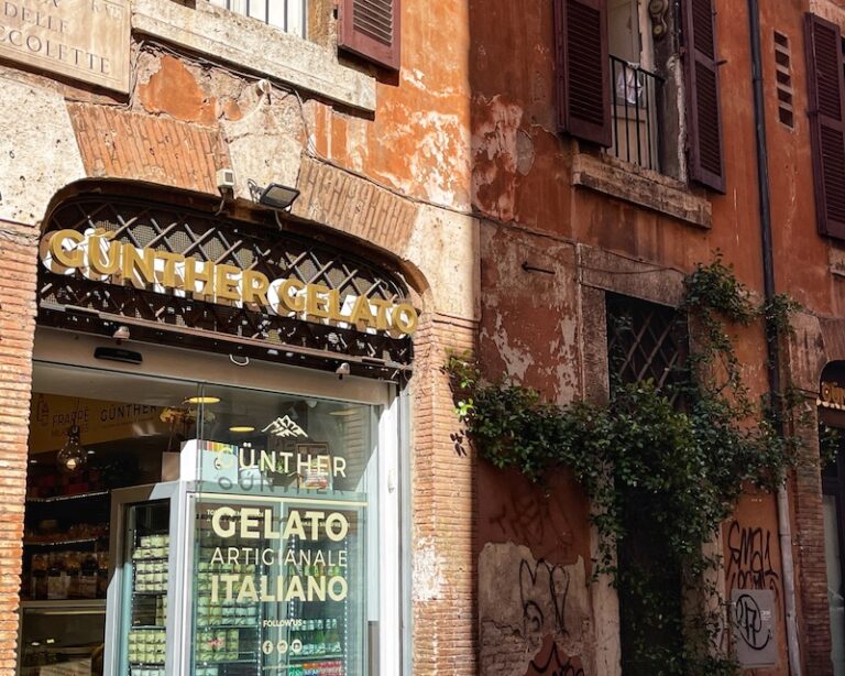 outside of the gelato shop Gunther in a street in rome