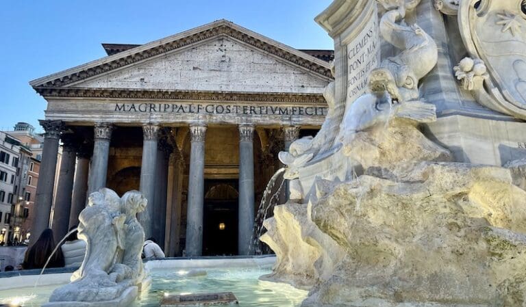 the restored fountain in front of the Pantheon