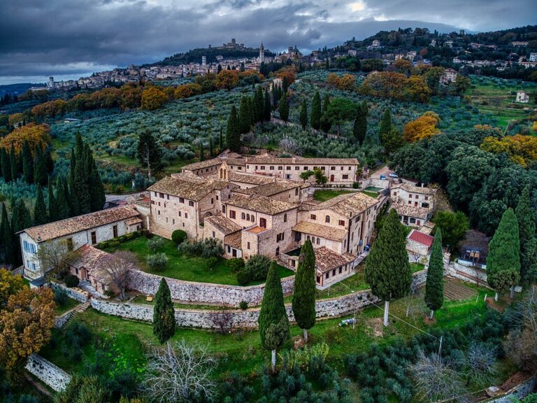 the church of san damiano in assisi seen from the air