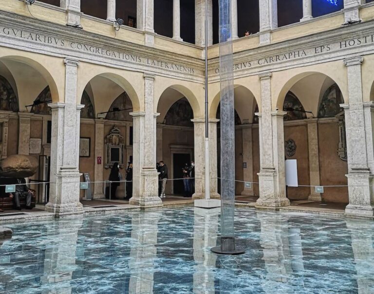 The Bramante Cloister at the Church of Sant Maria della Pace in Rome Italy with a modern art installation in the central courtyard