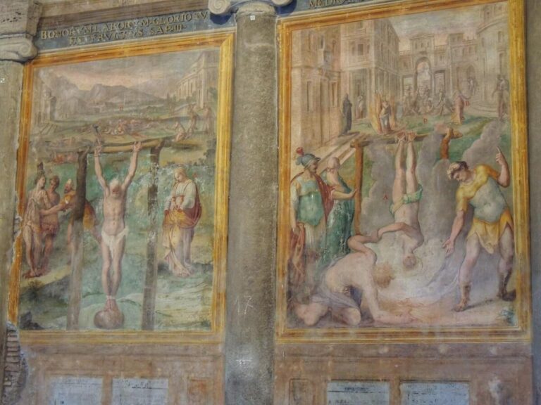 detail of santo stefano frescoes in rome
