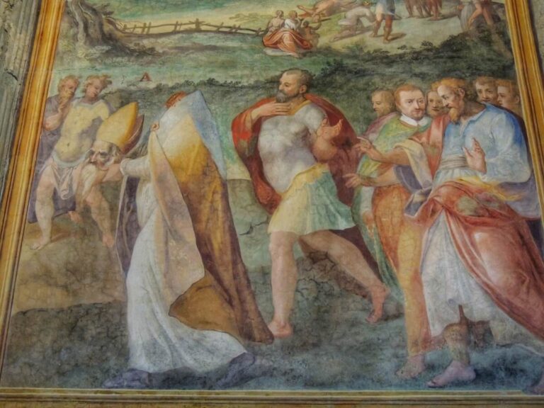 the procession of saint dionysius with protrait of circignani at santo stefano rotondo in rome