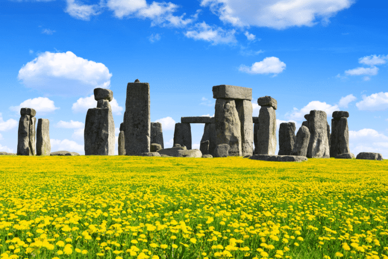 stonehenge surrounded by flowers