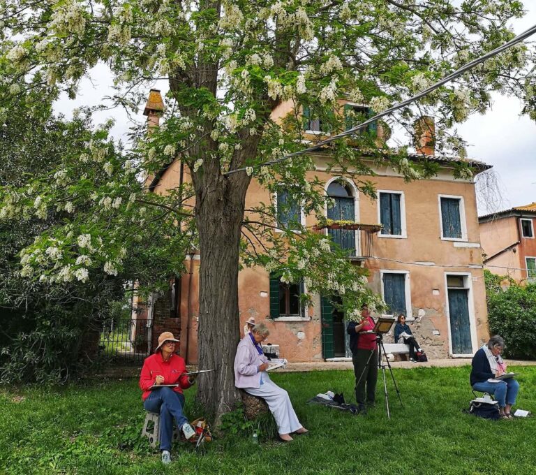 painters at work on torcello in venice