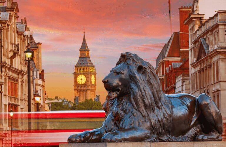 Trafalgar Square in London Sunset