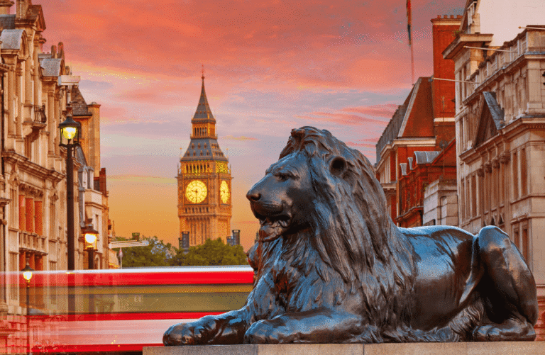 Trafalgar Square in London Sunset