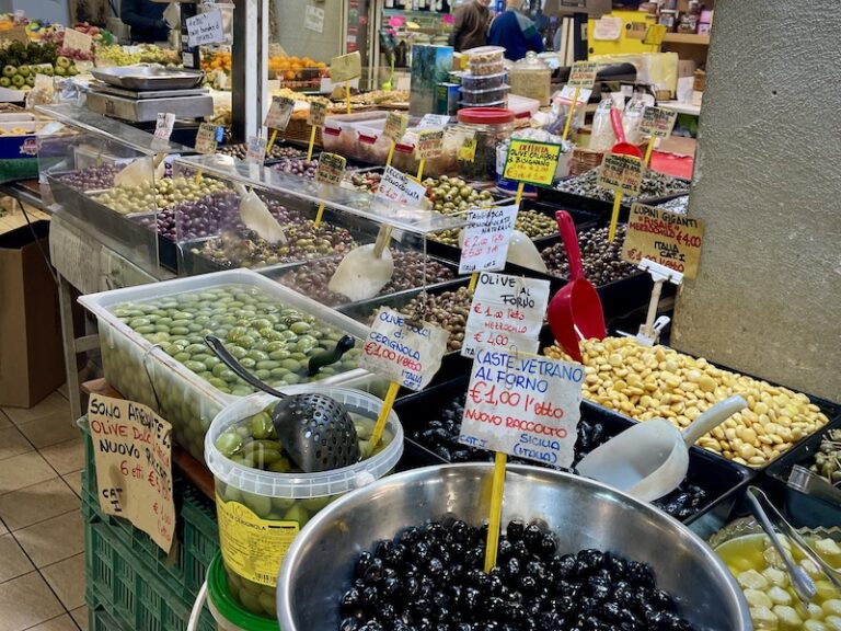 Vats of olives at trionfale market in rome