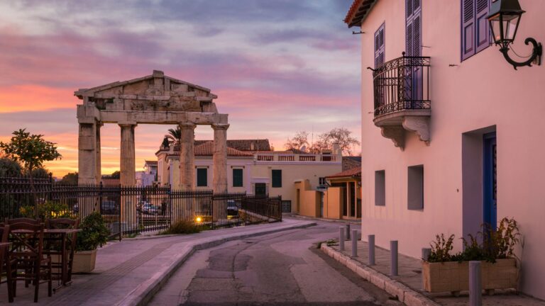 twilight falls over athens