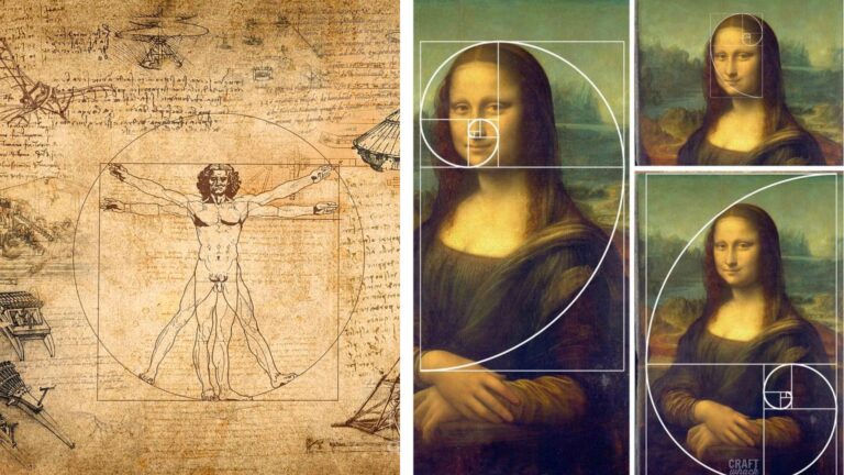 Comparison of the Vitruvian man and the mona lisa by leonardo da vinci